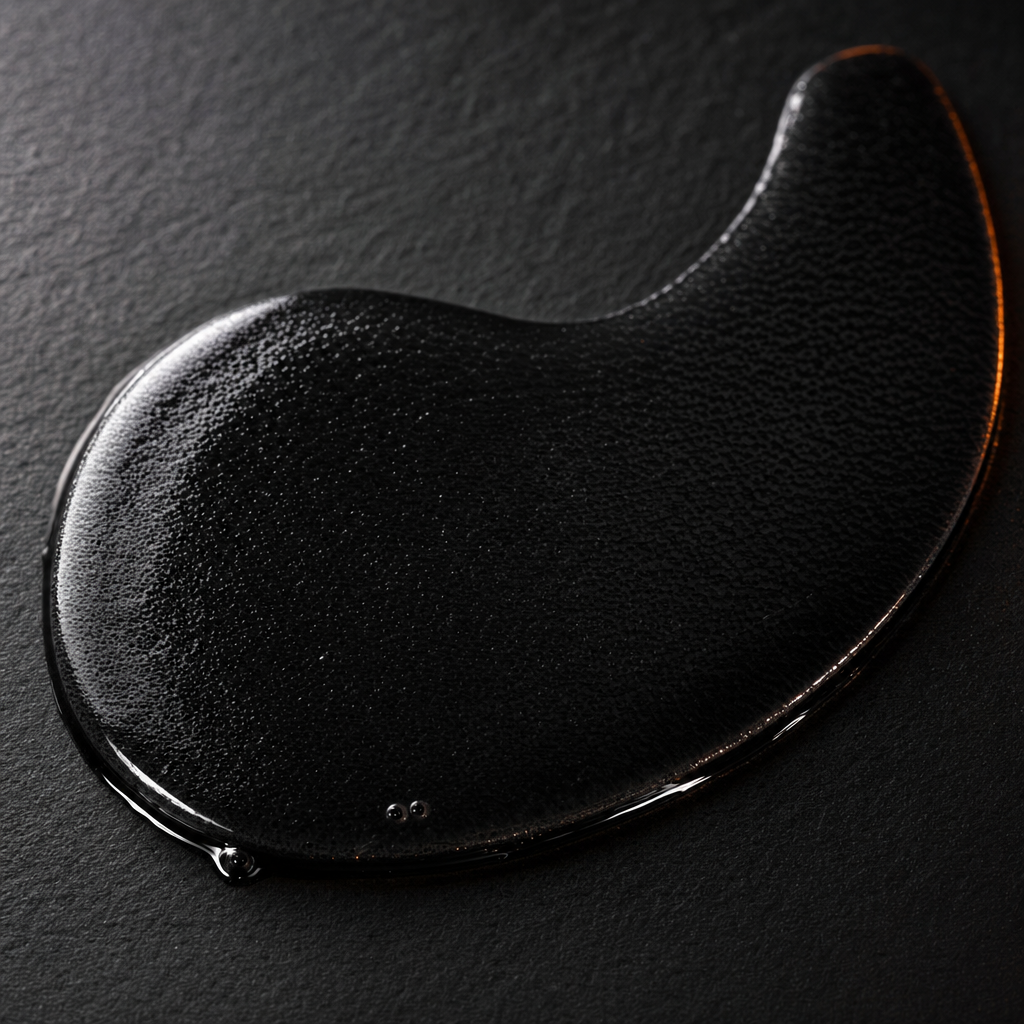 Macro of black hydrogel under-eye patch gel texture